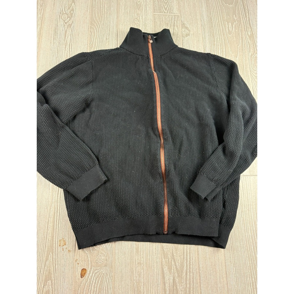 Carbon 2 Cobalt Mens Knit Full Zip Cardigan Sweater Black XL 100% Cotton
